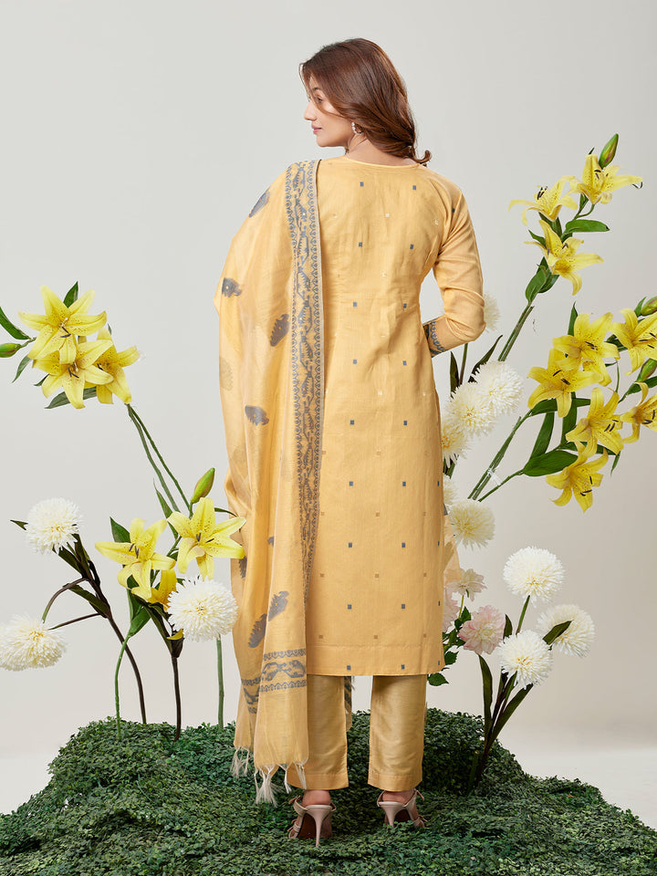 Yellow Jamdani Woven Suit Set