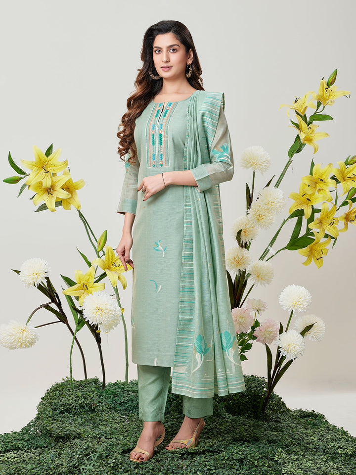 Aqua Blue Jamdani Woven Suit Set