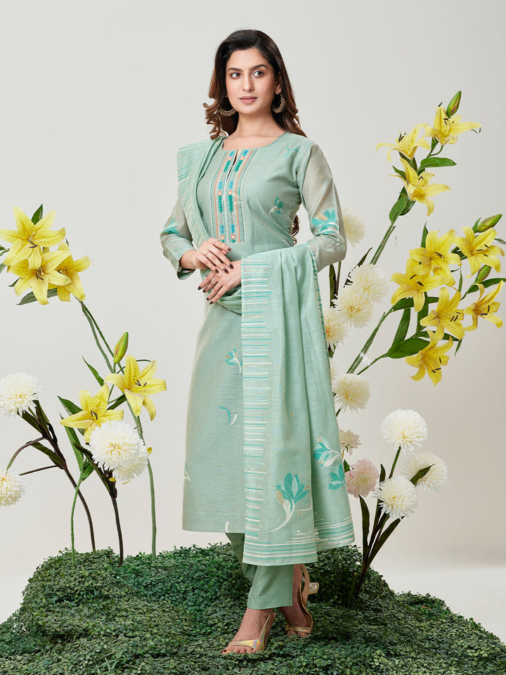 Aqua Blue Jamdani Woven Suit Set
