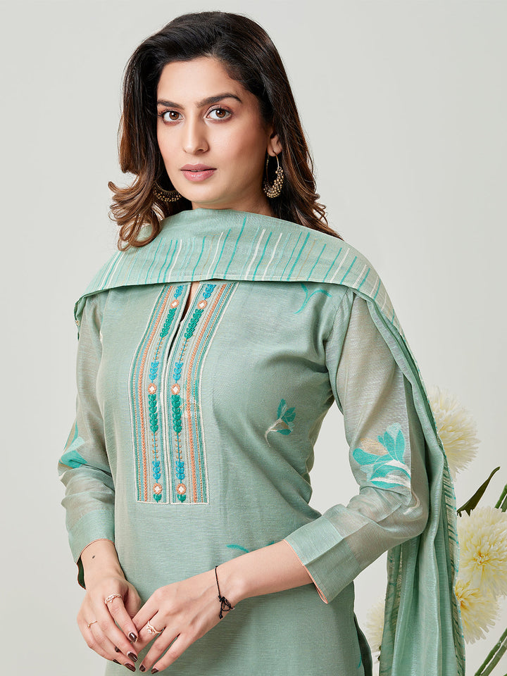 Aqua Blue Jamdani Woven Suit Set
