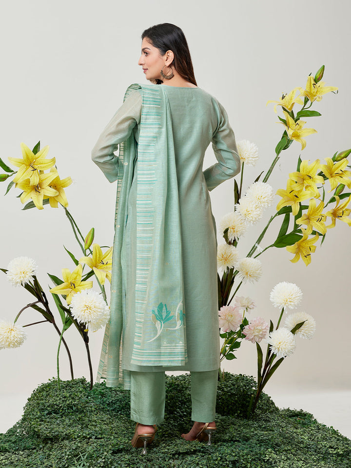 Aqua Blue Jamdani Woven Suit Set