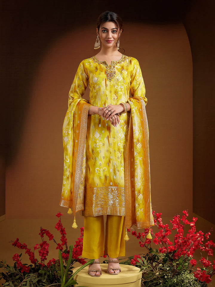 Sunshine Yellow Jacquard Silk Suit Set