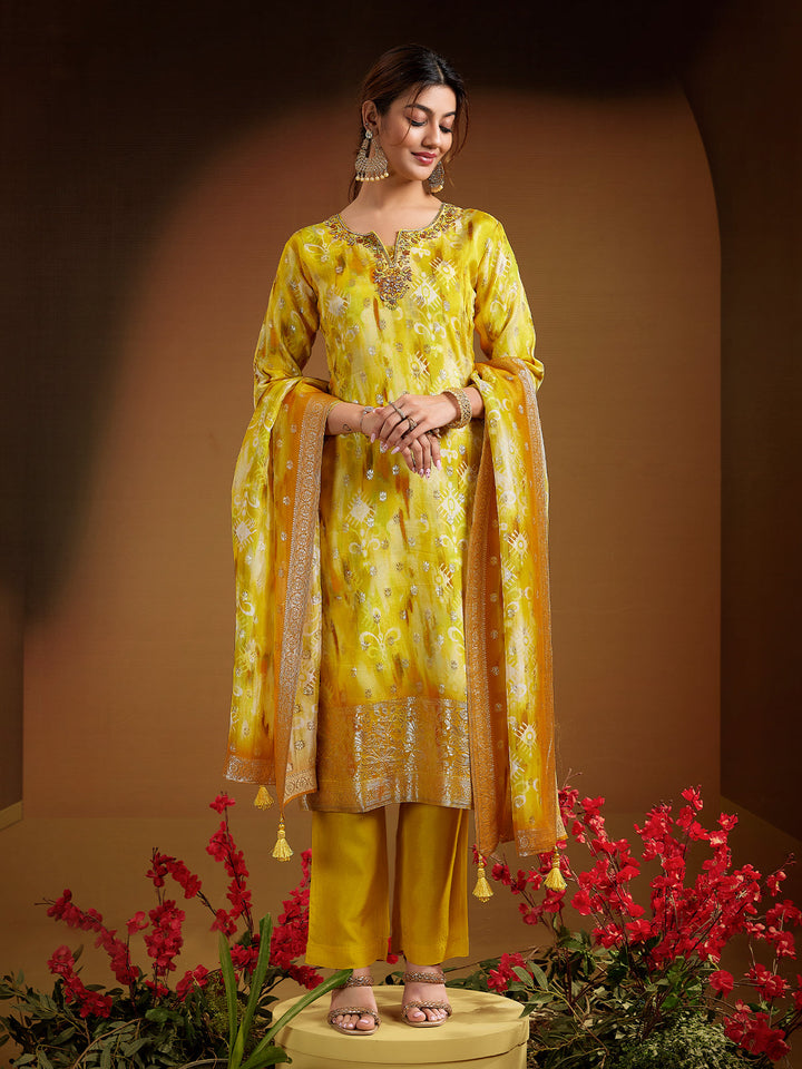 Sunshine Yellow Jacquard Silk Suit Set