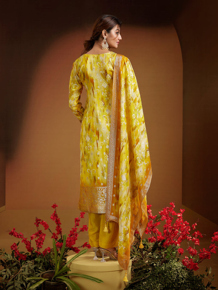 Sunshine Yellow Jacquard Silk Suit Set
