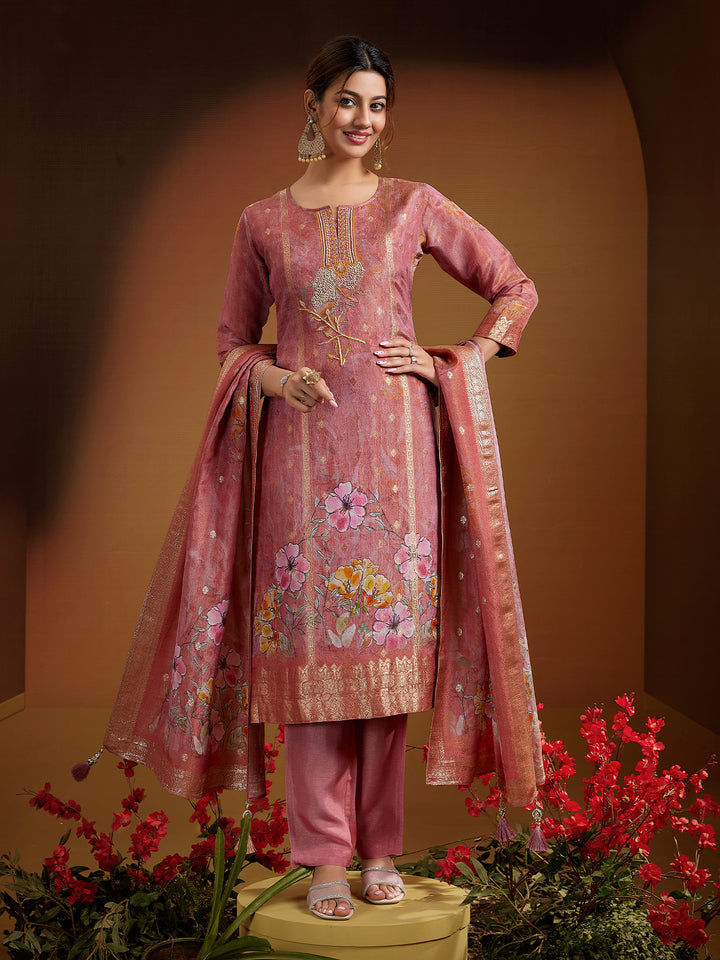 Dusty Rose Jacquard Silk Suit Set