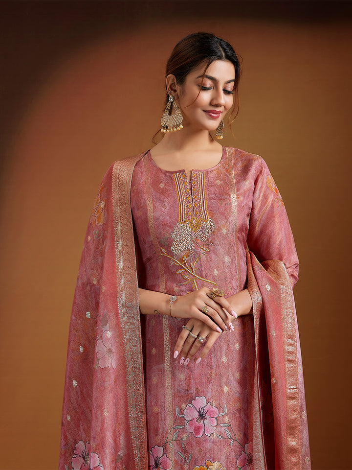 Dusty Rose Jacquard Silk Suit Set