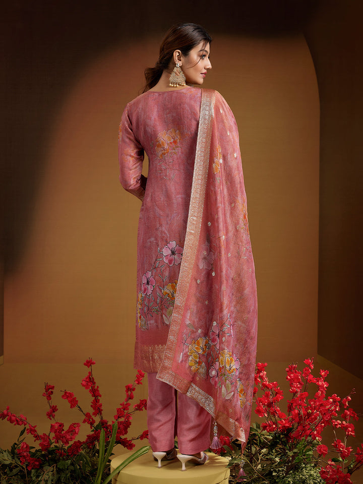 Dusty Rose Jacquard Silk Suit Set