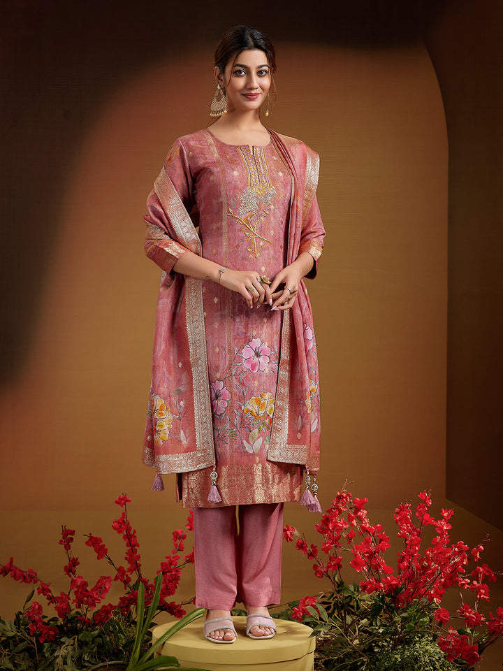 Dusty Rose Jacquard Silk Suit Set
