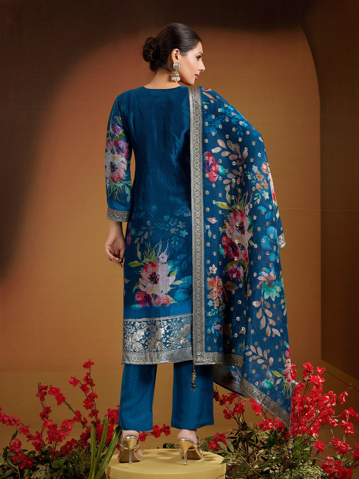 Blue Jacquard Organza Suit Set