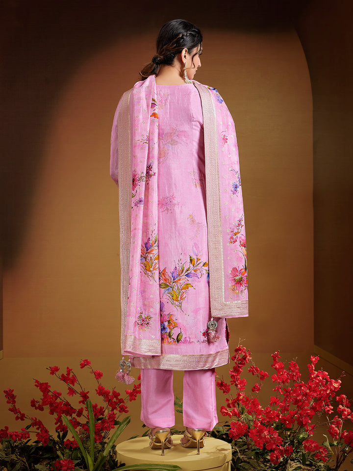 Pastel Pink Jacquard Organza Suit Set