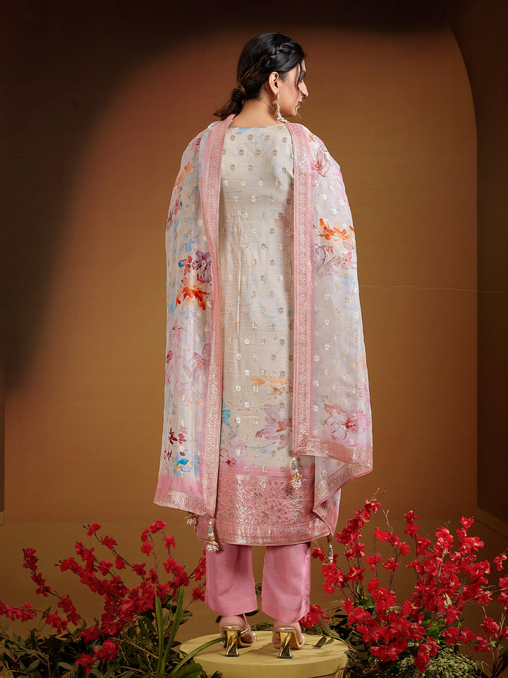 Cream Jacquard Silk Suit Set