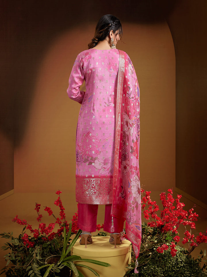 Rose Pink Jacquard Silk Suit Set