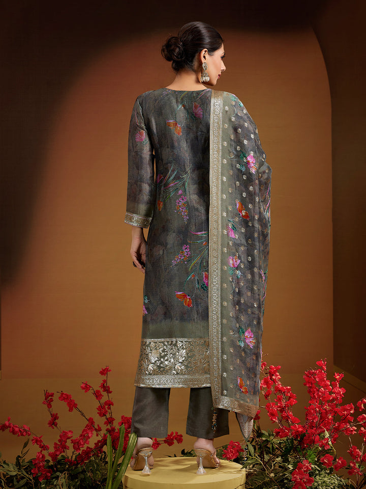 Shadow Grey Jacquard Silk Suit Set