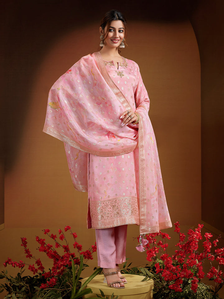 Blush Pink Jacquard Organza Suit Set