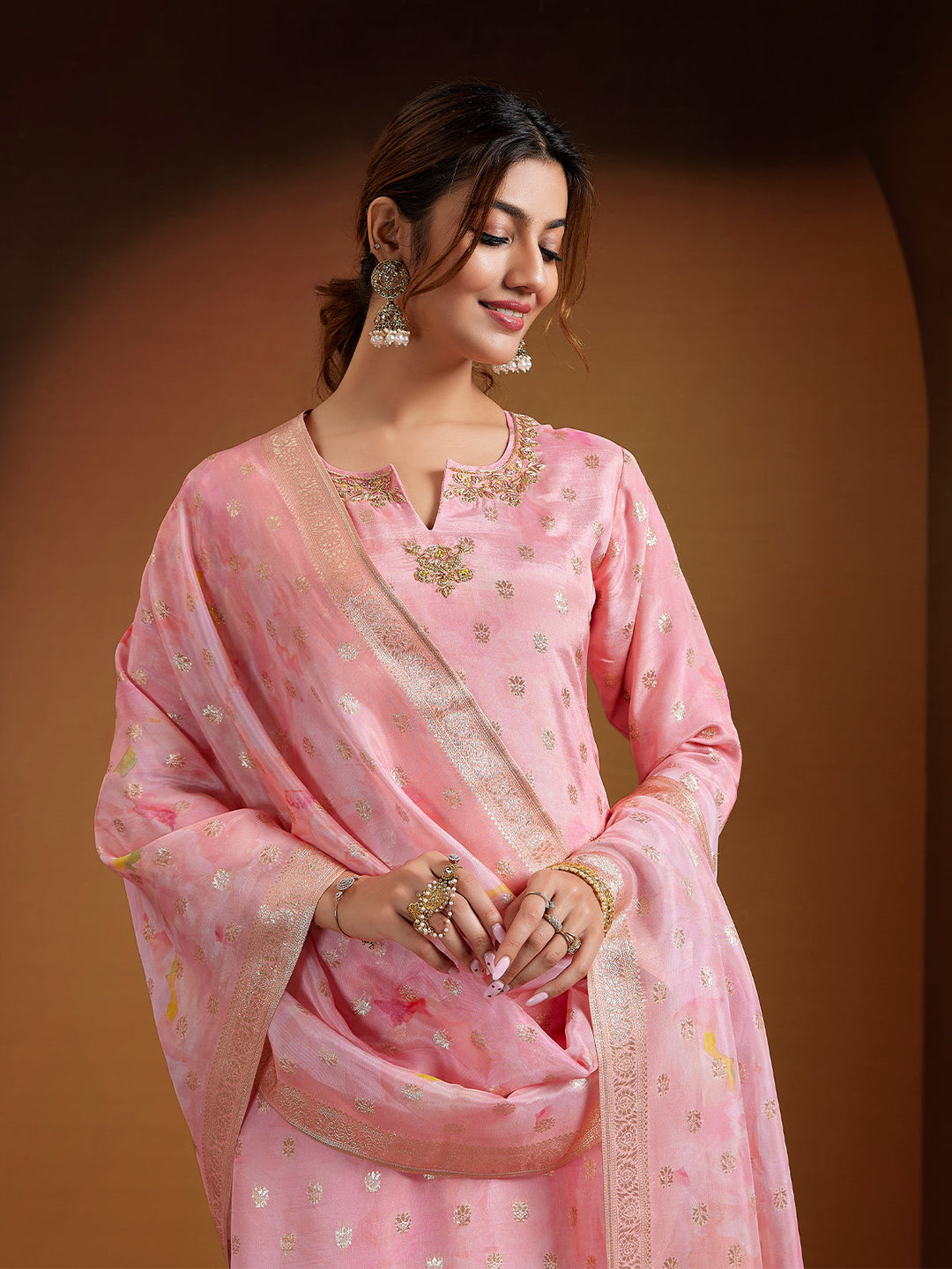 Blush Pink Jacquard Organza Suit Set