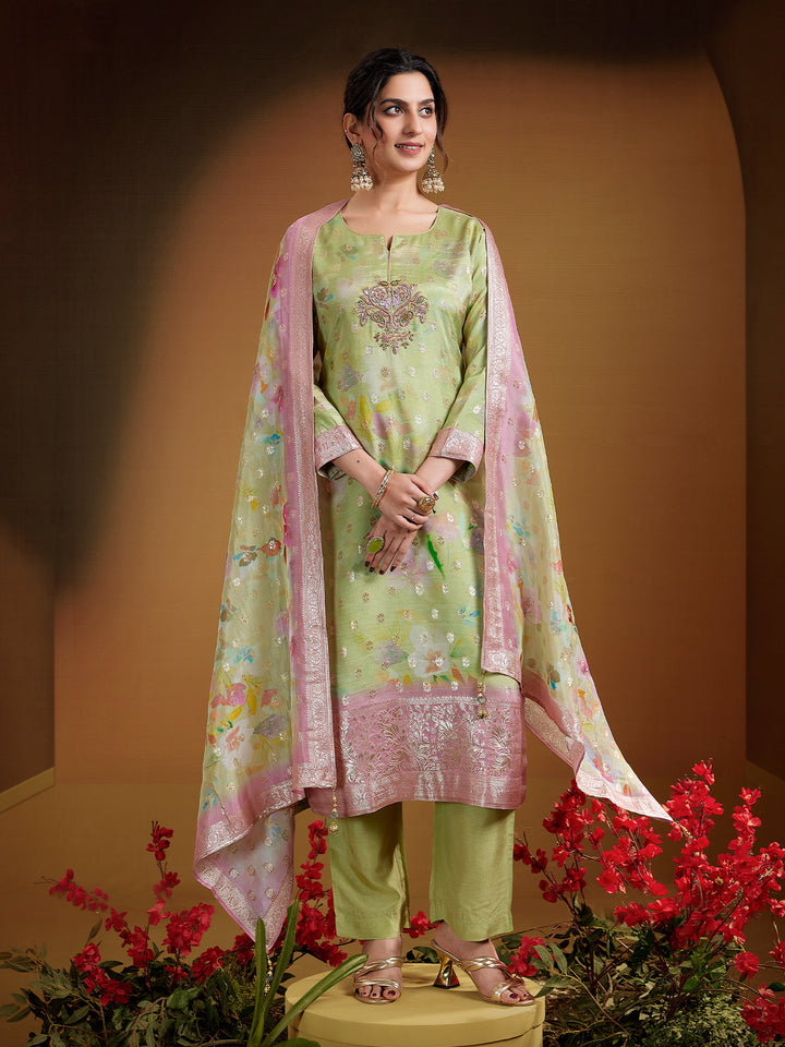 Mint Green Jacquard Organza Suit Set