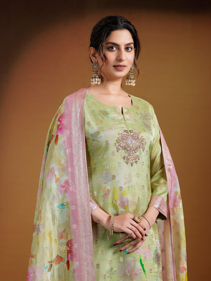Mint Green Jacquard Organza Suit Set