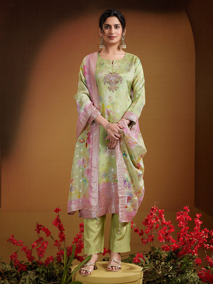 Mint Green Jacquard Organza Suit Set