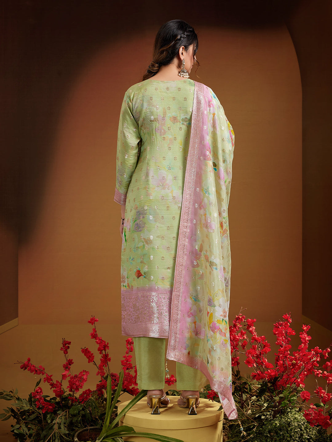 Mint Green Jacquard Organza Suit Set