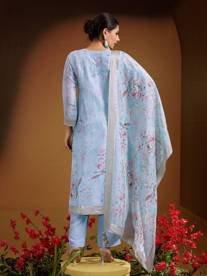 Powder Blue Jacquard Silk Suit Set
