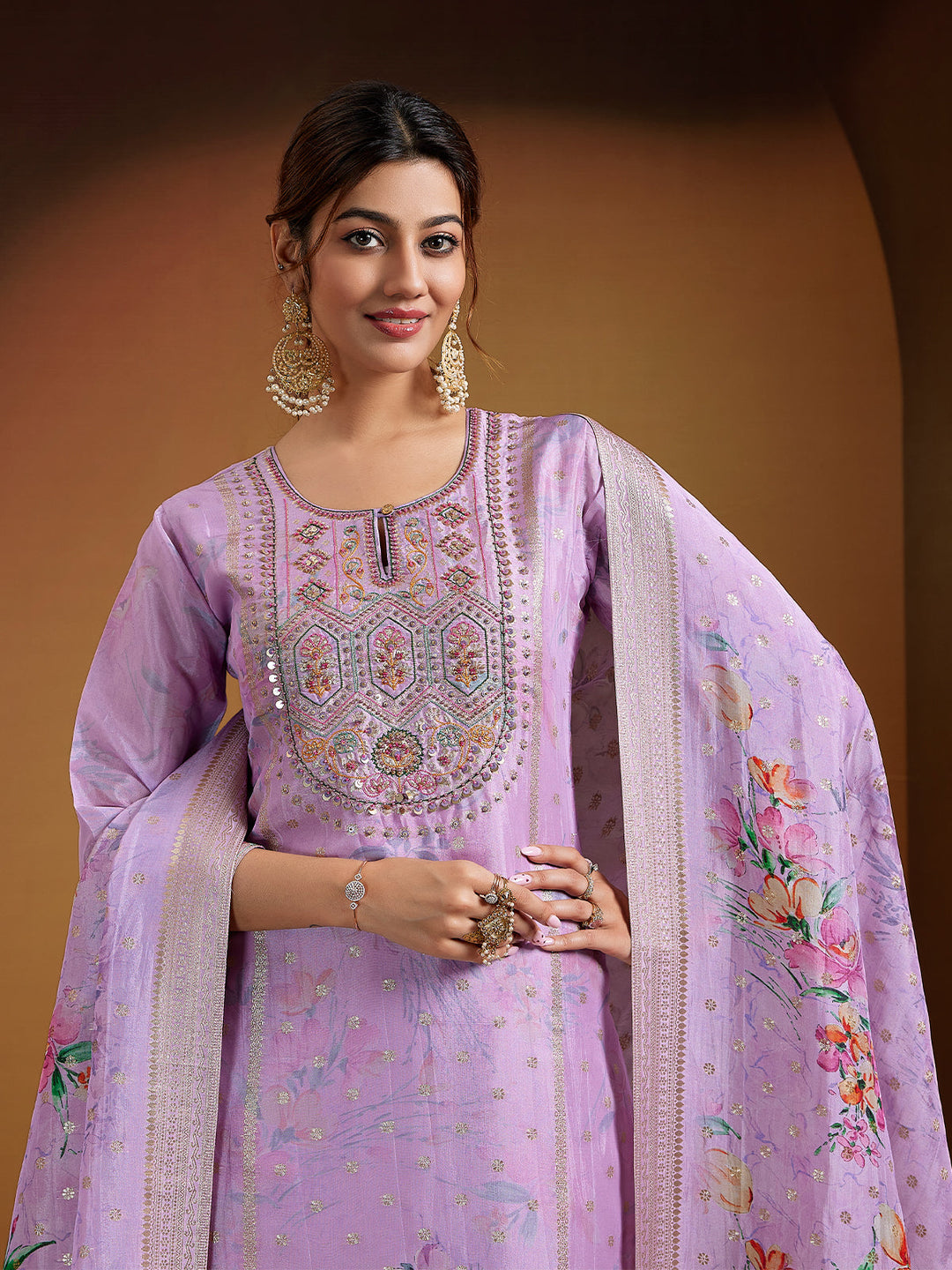 Lavender Jacquard Organza Suit Set
