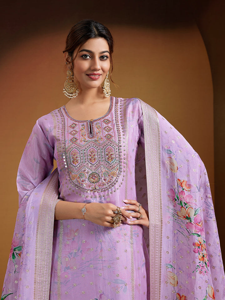 Lavender Jacquard Organza Suit Set