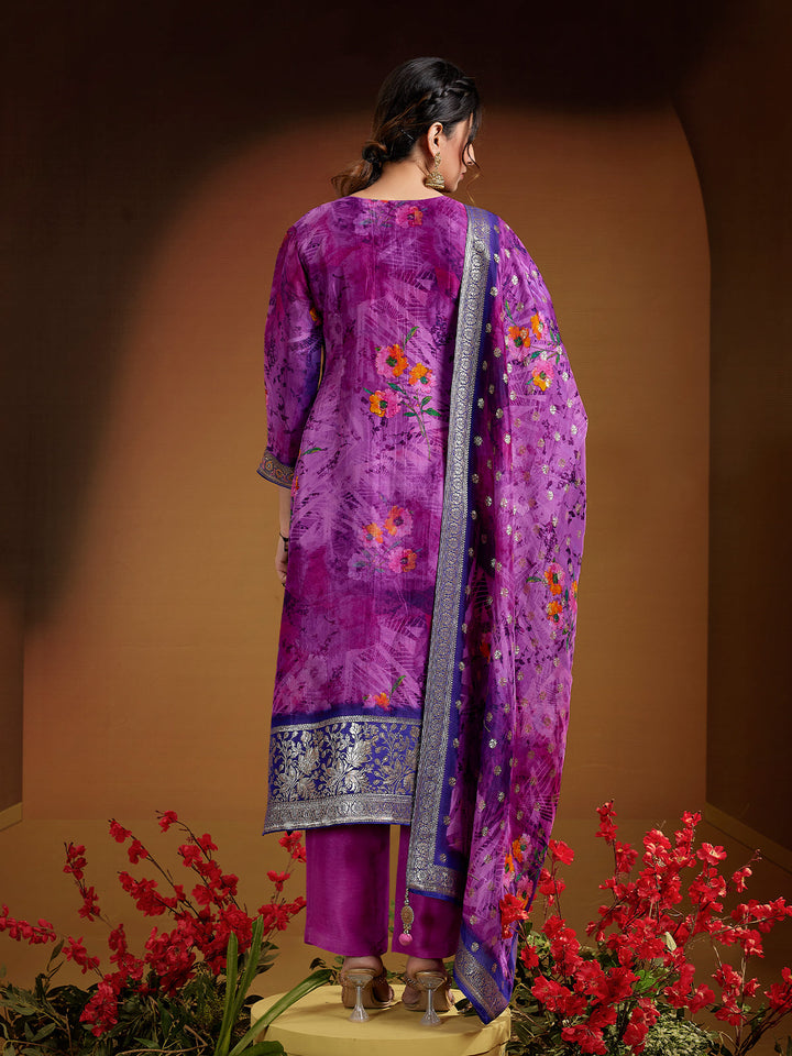 Purple Jacquard Organza Suit Set