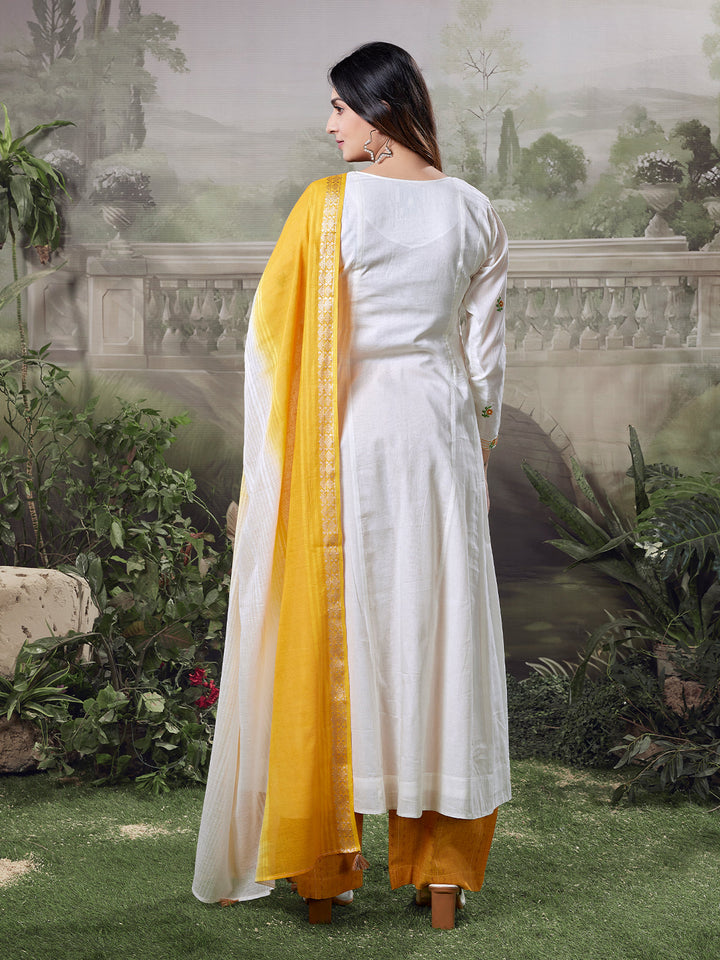 Ivory Floral Cotton Anarkali Set