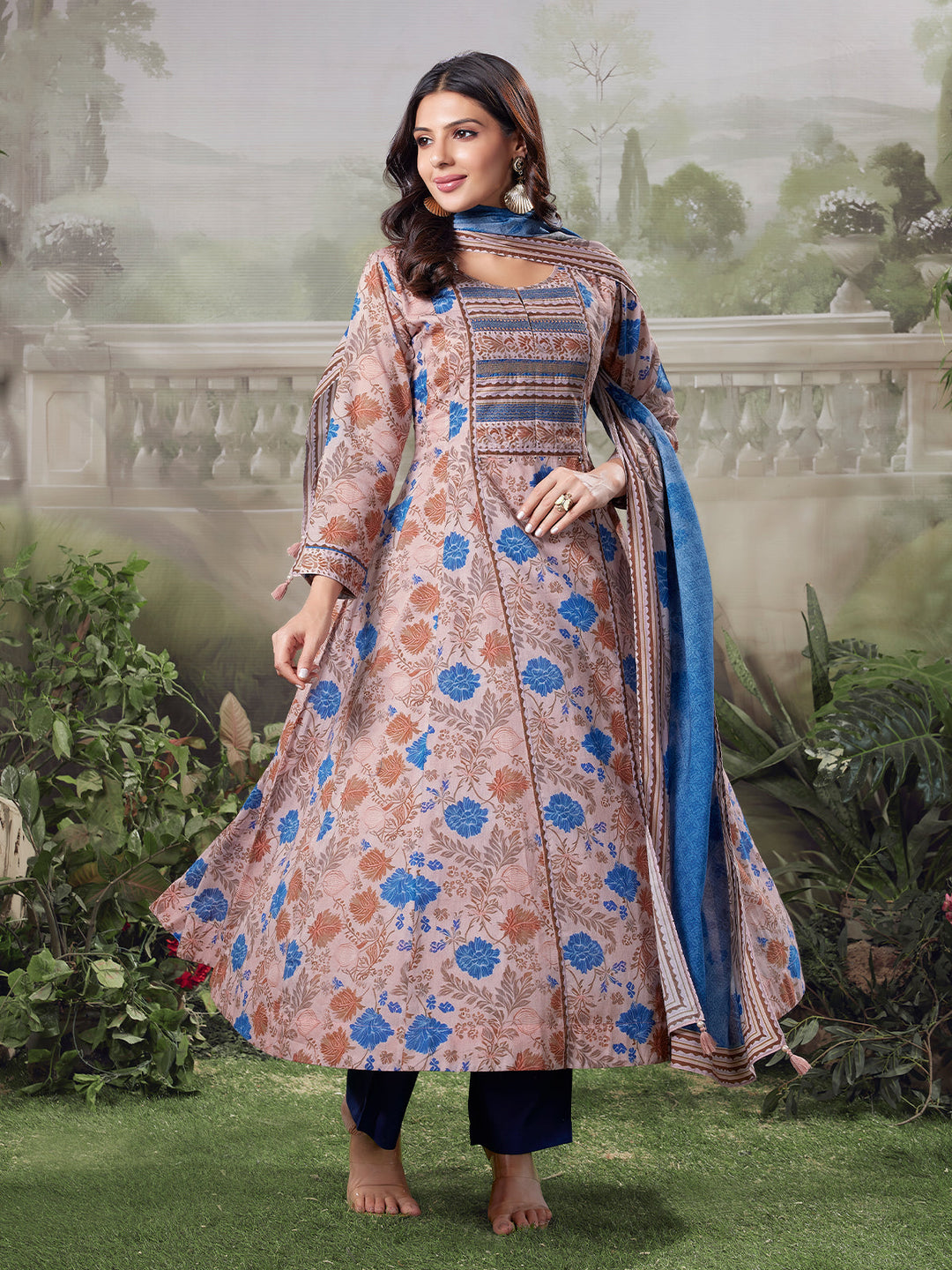 Blush Floral Cotton Anarkali Set