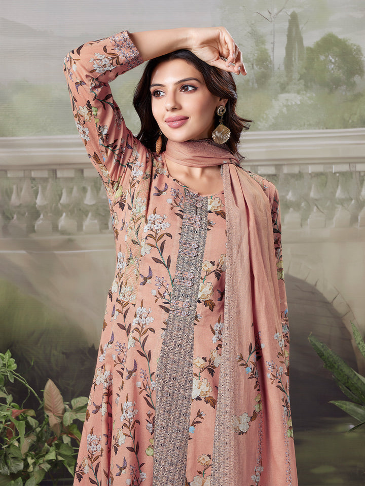 Warm Peach Floral Cotton Anarkali Set