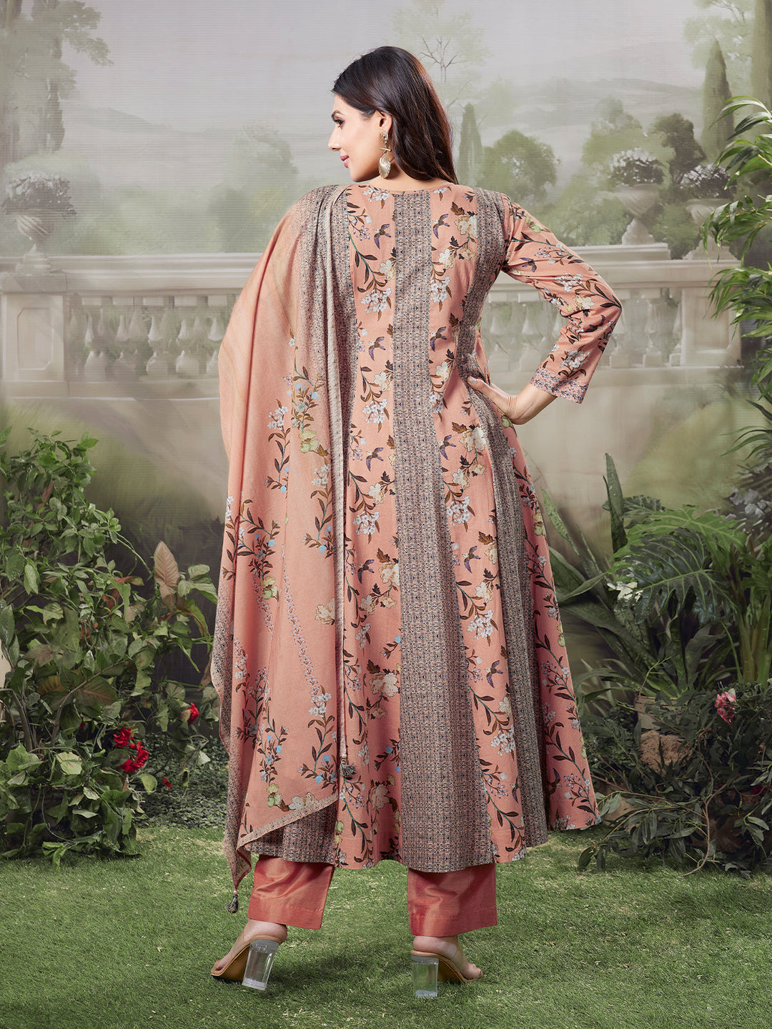Warm Peach Floral Cotton Anarkali Set