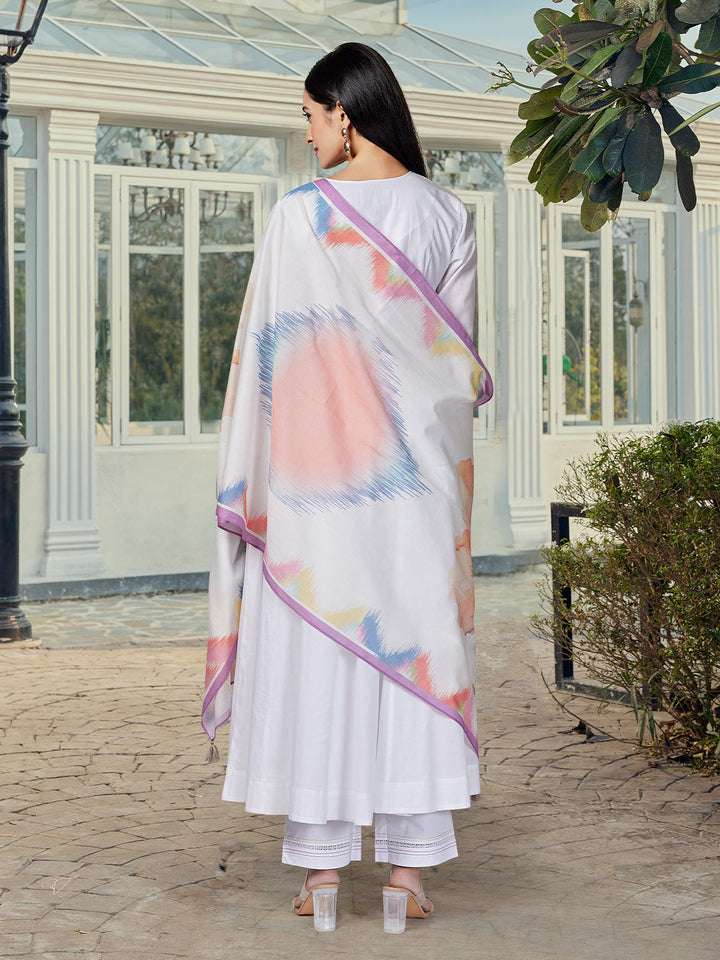 White Floral Cotton Anarkali Set