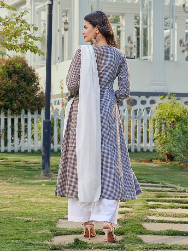 Grey Woven Cotton Anarkali Set