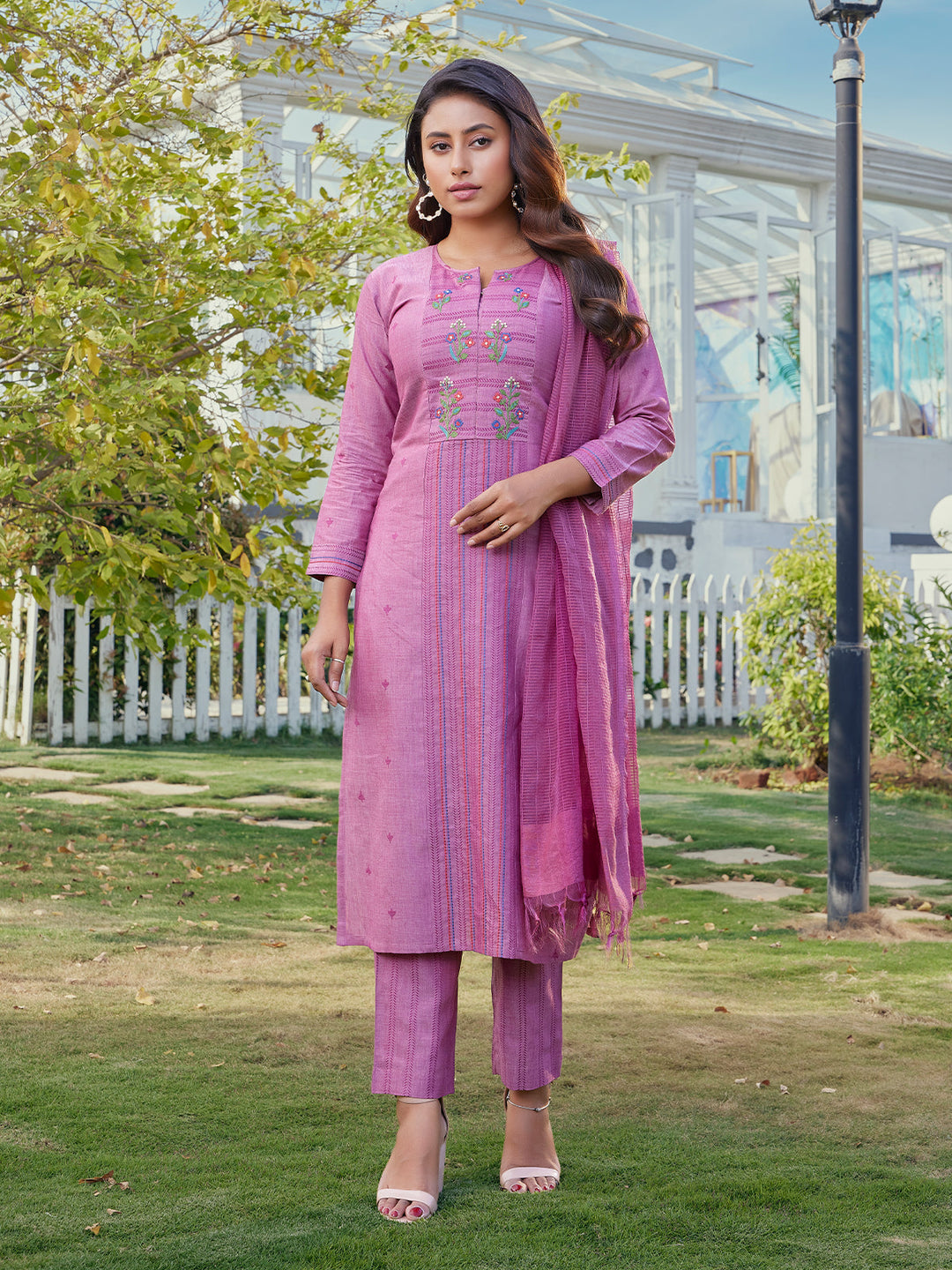 Pink Woven Woven Suit Set
