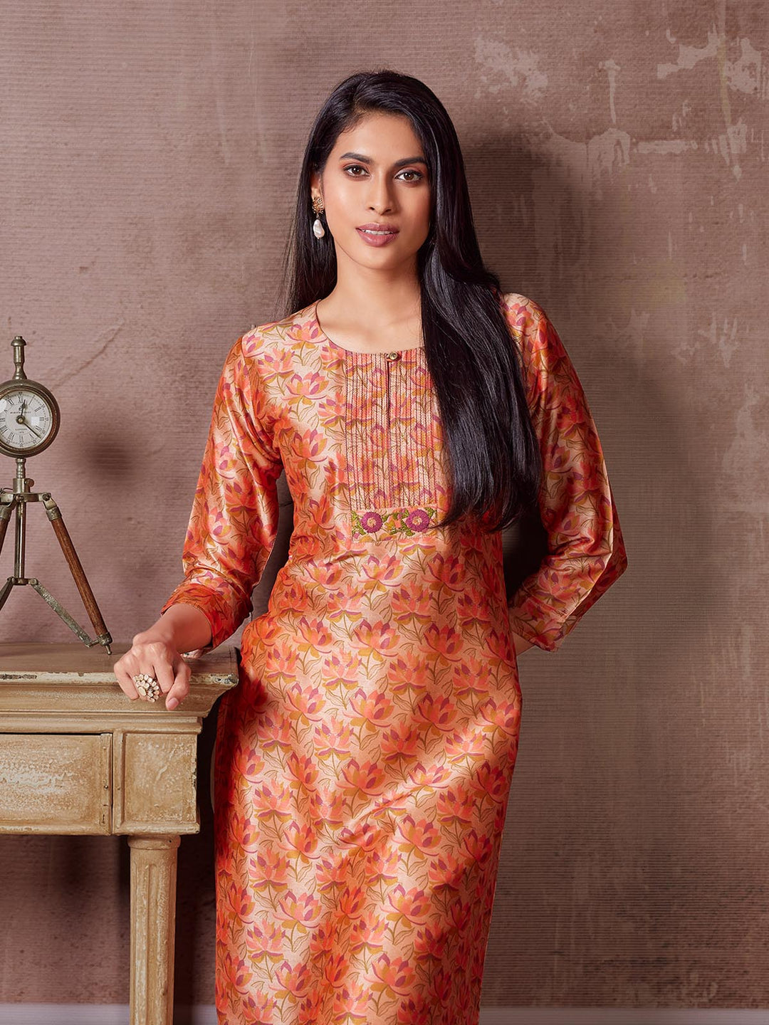 Orange Floral Kurti