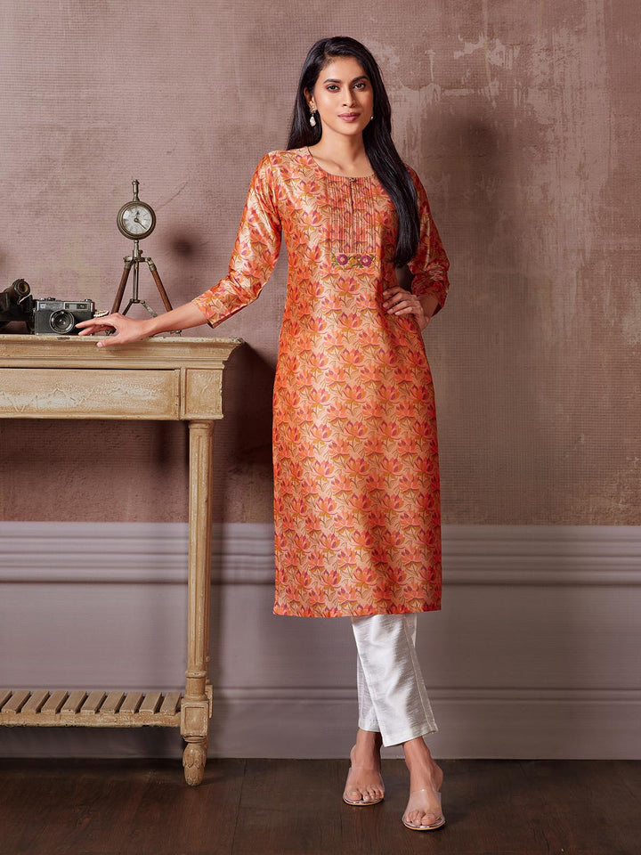 Orange Floral Kurti