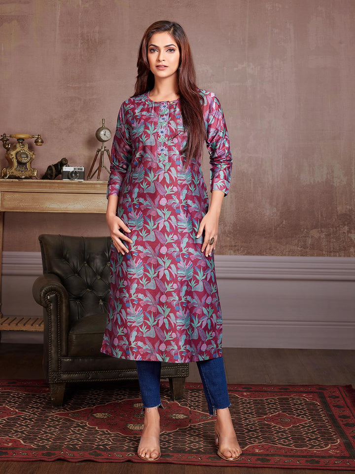 Maroon Floral Abstract Kurti