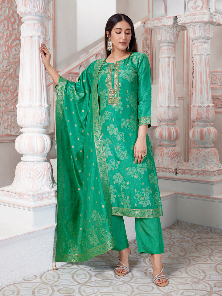 Green Jacquard Suit Set