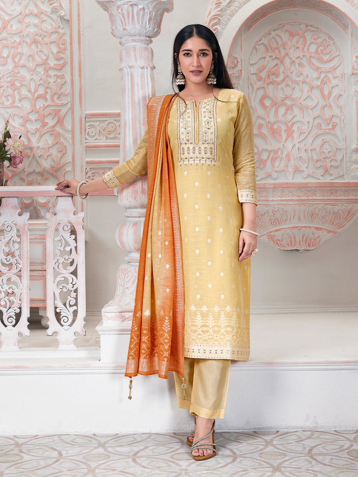 Powder Yellow Jacquard Suit Set