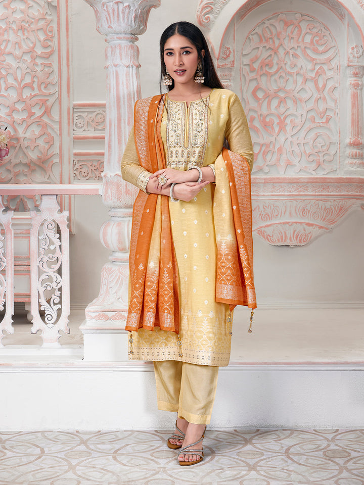 Powder Yellow Jacquard Suit Set
