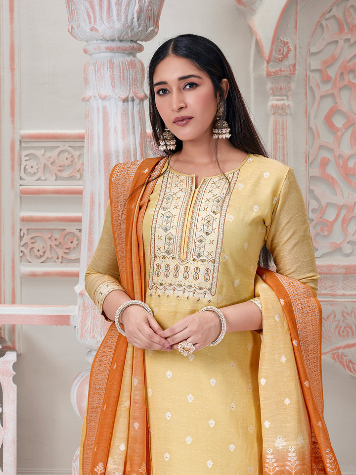 Powder Yellow Jacquard Suit Set