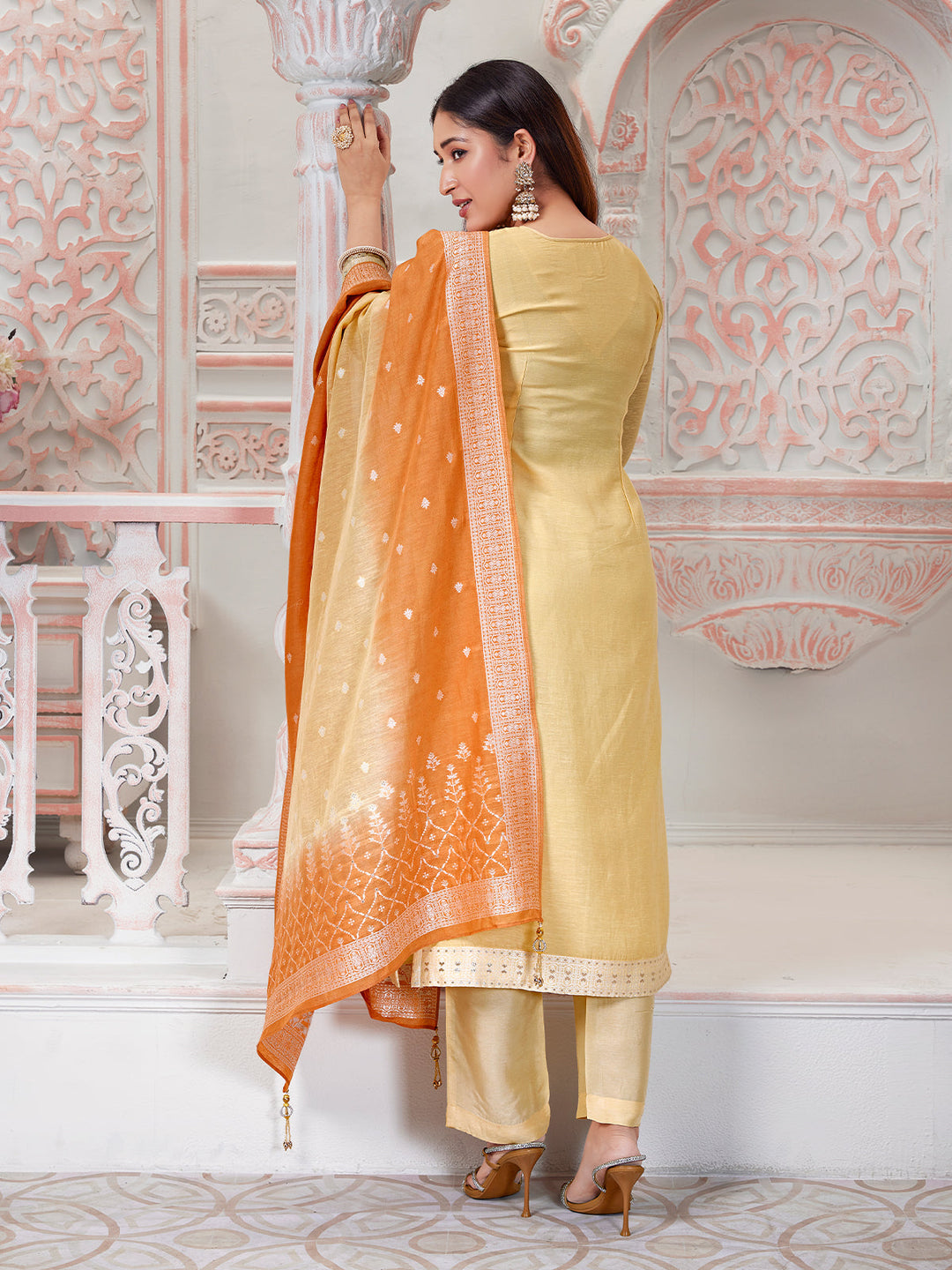 Powder Yellow Jacquard Suit Set
