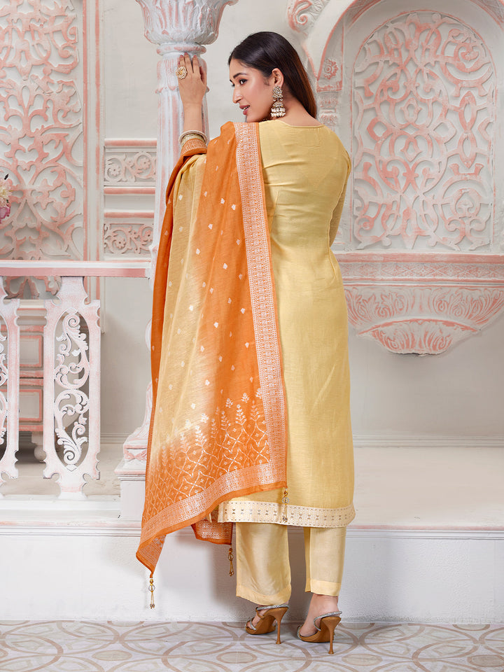 Powder Yellow Jacquard Suit Set