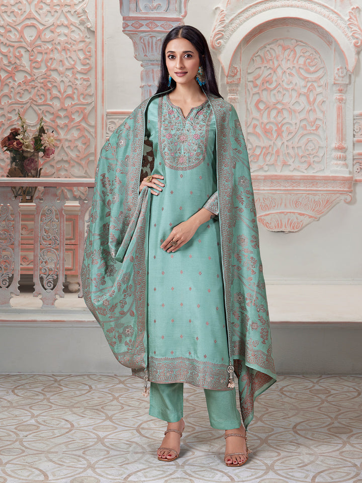Powder Blue Jacquard Suit Set