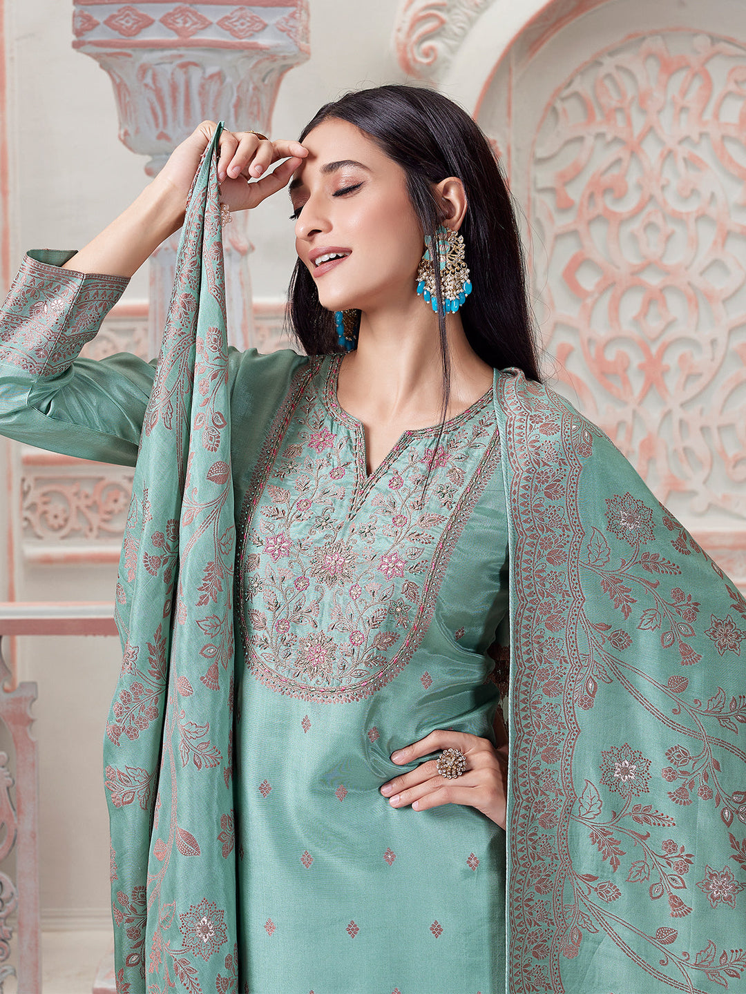 Powder Blue Jacquard Suit Set