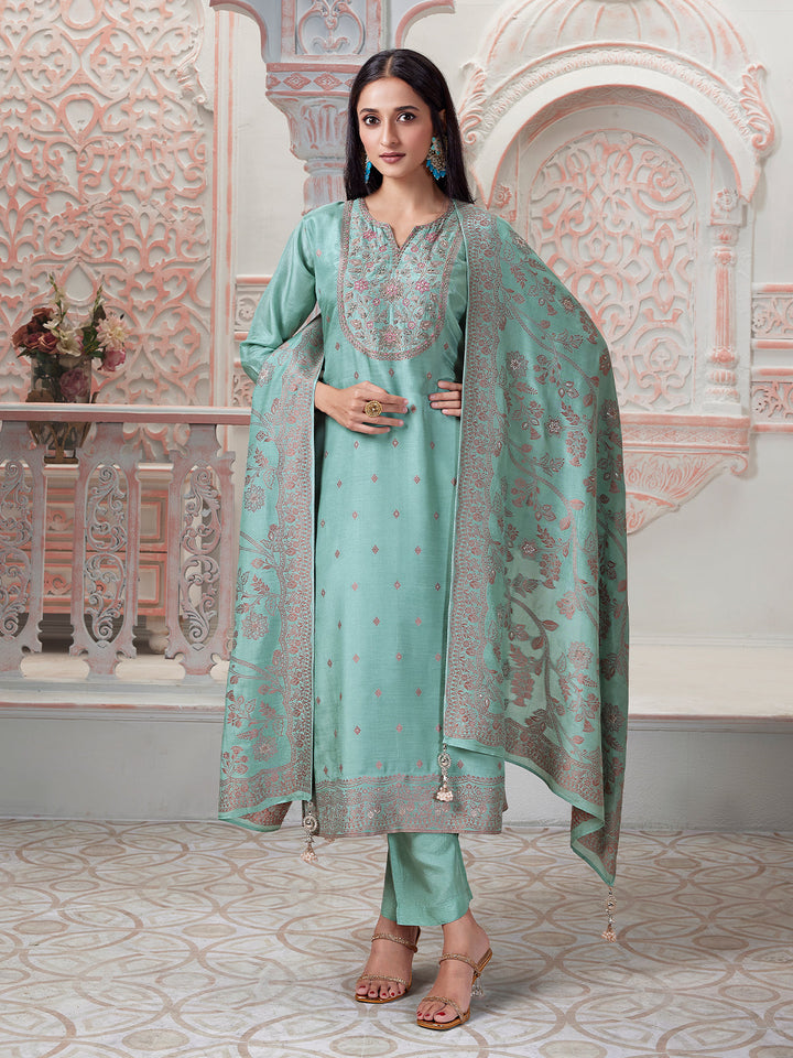 Powder Blue Jacquard Suit Set