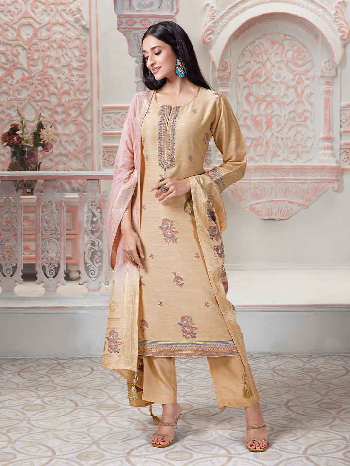 Beige Jacquard Suit Set