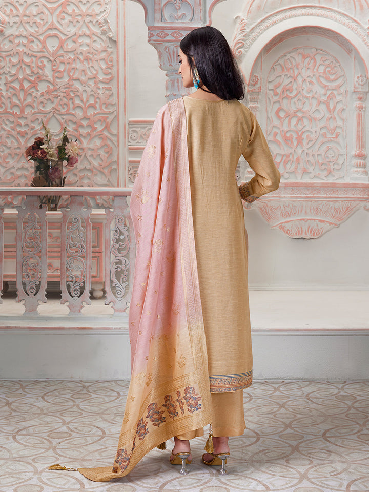 Beige Jacquard Suit Set