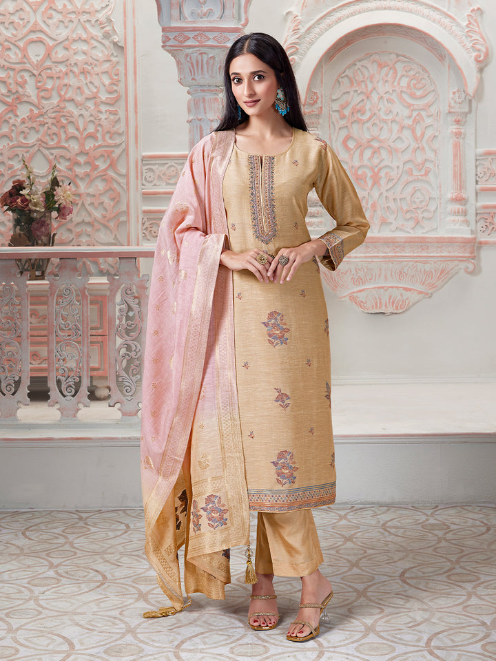 Beige Jacquard Suit Set