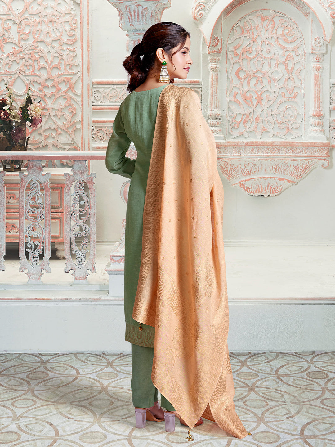Sage Green Jacquard Suit Set
